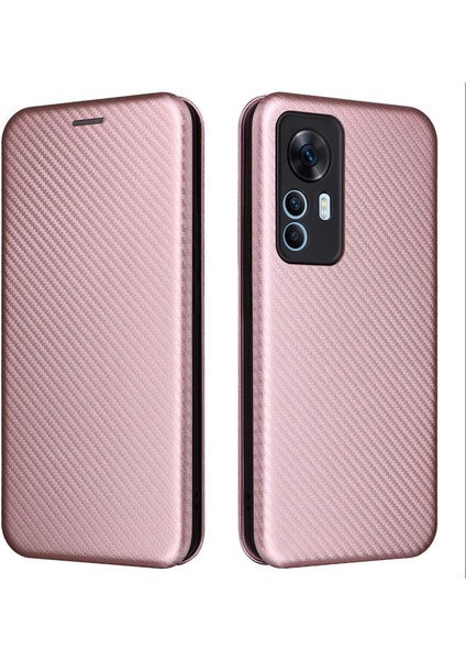 Xiaomi Için 12T 5g/redmi K50 Ultra 5g Pu Deri Telefon Kılıf Kart Yuvası Stand Karbon Fiber Doku Anti-Çizelge Manyetik Emilim Kapak Kapağı Golü Altın (Yurt Dışından)
