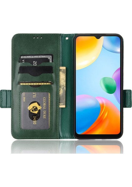Xiaomi Redmi 10C 4g Için Telefon Kasası, Cüzdan Stand Pu Deri Kapak Üçgen Deseni Strap-Yeşil ile Baskılı Flip Shell (Yurt Dışından) fırsatları