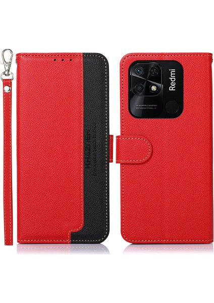 Xiaomi Redmi Için Khazneh 10C Litchi Doku Pu Deri Stand Kılıfı Rfıd Engelleme Cüzdan Telefon Kapak-Kırmızı (Yurt Dışından)