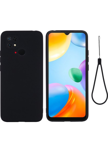 Xiaomi Redmi Için 10C Hassas Kesimler Sıvı Silikon Kılıf Yumuşak Mikrofiber Astar Damla Koruma Ince Ince Kapak Kayış-Siyah ile (Yurt Dışından)