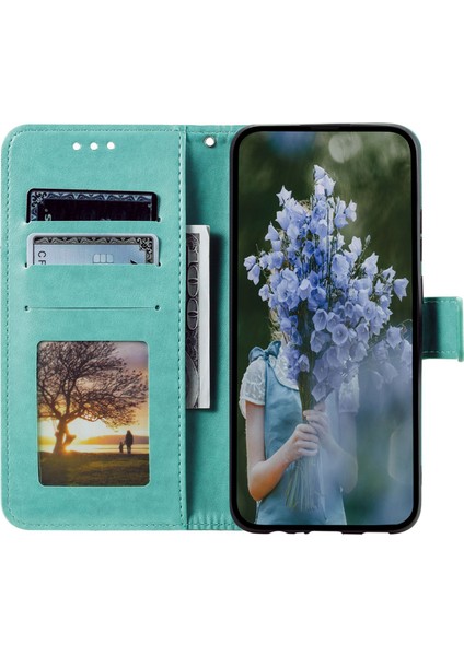 Xiaomi Için Redmi 10A Pu Deri Cüzdan Telefon Kapağı Standı Mandala Çiçek Deseni Strap-Yeşil ile Baskılı Telefon Kılıfı (Yurt Dışından)