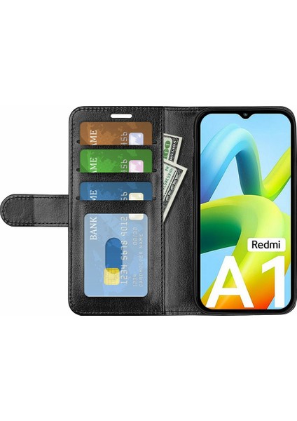 Xiaomi Için Pu Deri Telefon Kapağı Redmi A1 4g/a2 4g, Çılgın At Dokusu Flip Stand Cüzdan Tam Koruma Kılıfı Black (Yurt Dışından) fiyatları