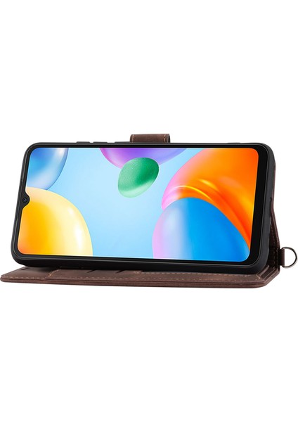 Xiaomi Redmi 10C 4g Anti-Fall Anti-Fone Kılıfı Baskılı Çiçekler Pu Deri Deri Touch Stand Flip Cüzdan Kapağı Bilek Kayışı ve Omuz Kayış-Kahverengi (Yurt Dışından) modelleri
