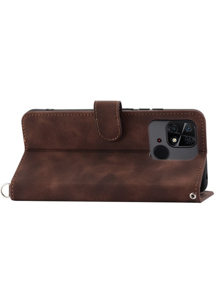 Xiaomi Redmi 10C 4g Anti-Fall Anti-Fone Kılıfı Baskılı Çiçekler Pu Deri Deri Touch Stand Flip Cüzdan Kapağı Bilek Kayışı ve Omuz Kayış-Kahverengi (Yurt Dışından) fırsatları