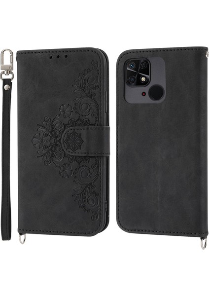 Xiaomi Redmi 10C 4g Anti-Fall Anti-Fone Kılıfı Baskılı Çiçekler Pu Deri Deri Dokun (Yurt Dışından)