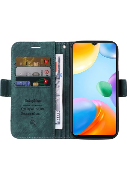 Xiaomi Için Redmi 10C 4g/redmi 10 (Hindistan) 4g Katlanabilir Stand Pu Deri Deri Şok Geçirmez Kılıf Strap-Yeşili ile Dikiş Hattı Telefon Cüzdan Kapağı (Yurt Dışından) fiyatları