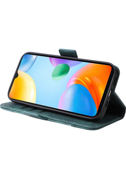 Xiaomi Için Redmi 10C 4g/redmi 10 (Hindistan) 4g Katlanabilir Stand Pu Deri Deri Şok Geçirmez Kılıf Strap-Yeşili ile Dikiş Hattı Telefon Cüzdan Kapağı (Yurt Dışından) modelleri