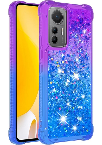 Xiaomi Için Yb Quicksand 12 Lite 5g Yumuşak Tpu Arka Kapak Anti-Damla Gradyan ve Akan Sıvı Dekor Kabuk-Mor/gök Mavisi (Yurt Dışından)