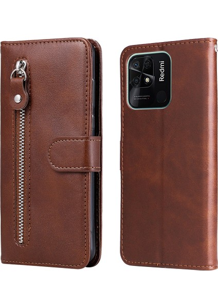 Xiaomi Için Redmi 10C/REDMI 10 (Hindistan) Fermuarı Cep Deri Cüzdan Kılıfı Manyetik Kapanma Stand Şok Geçirmez Koruyucu Koruyucu Kapak Kılıfı (Yurt Dışından)