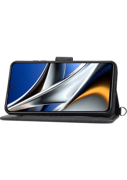 Xiaomi Poco Poco X4 Pro 5g Için Pu Deri Flip Telefon Kılıfı, Baskılı Çiçekler Çoklu Kart Yuvası Cilt Tahkisi Anti-Drop Akıllı Telefon Kapak Stand Straps-Black (Yurt Dışından)