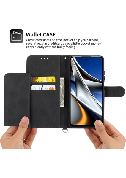 Xiaomi Poco Poco X4 Pro 5g Için Pu Deri Flip Telefon Kılıfı, Baskılı Çiçekler Çoklu Kart Yuvası Cilt Tahkisi Anti-Drop Akıllı Telefon Kapak Stand Straps-Black (Yurt Dışından)