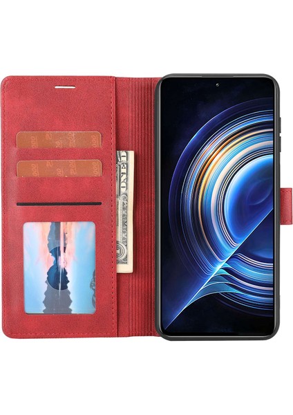 Xiaomi Için Redmi K50 5G/K50 Pro 5g Ekleme Deri+Tpu Cep Telefon Kılıfı Stand Flip Manyetik Kabuk Cüzdan-Kırmızı (Yurt Dışından)