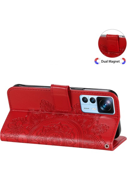 Xiaomi 12T 5g/redmi K50 Ultra 5G/12T Pro 5g Stand Cüzdan Pu Deri Kılıf Çiçeği Baskı Anti Kıvlatıcı Telefon Kapağı Kayış Kırmızısı (Yurt Dışından) fırsatları