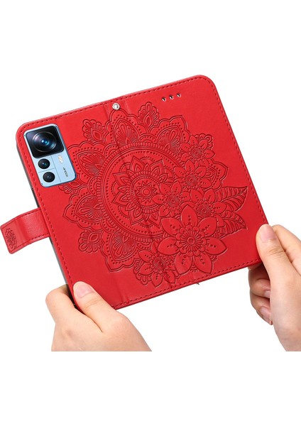 Xiaomi 12T 5g/redmi K50 Ultra 5G/12T Pro 5g Stand Cüzdan Pu Deri Kılıf Çiçeği Baskı Anti Kıvlatıcı Telefon Kapağı Kayış Kırmızısı (Yurt Dışından) indirimleri