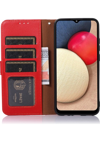 Xiaomi Redmi Için Khazneh 10C Litchi Doku Pu Deri Stand Kılıfı Rfıd Engelleme Cüzdan Telefon Kapak-Kırmızı (Yurt Dışından) modelleri