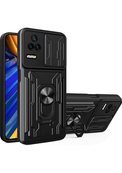 Xiaomi Redmi K40S Için 5g/poco F4 5g Kart Tutucu Halk Kickstand Telefon Kasa Kamera Kapağı Pc+Tpu Hibrid Kabuk Black (Yurt Dışından)