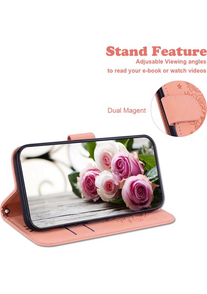Xiaomi Redmi Için 10C Moda Baskılı Gül ve Kelebekler Desen Telefon Kılıfı Cüzdan Stand Pu Deri Tam Koruma Telefon Kapak Pembe (Yurt Dışından)
