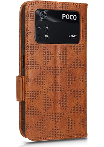 Pu Deri Basılı Üçgen Desen Kılıfı Xiaomi Poco M4 Pro 4g, Cüzdan Stand Fonksiyon Manyetik Toka Telefon Kapak Kahverengi (Yurt Dışından) indirimleri