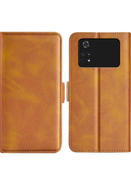 Xiaomi Için Poco M4 Pro 4g Dokulu Pu Deri Telefon Kılıf Stand Cüzdan Manyetik Toka Kabuk-Sarı (Yurt Dışından)