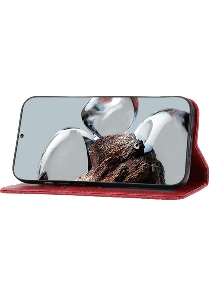 Xiaomi Poco X4 Pro 5g Için Baskılı Rhombus Desen Telefon Stand Buzağı Dokusu Pu Deri Deri Cüzdan Strap-Red ile Manyetik Kapak Kapağı (Yurt Dışından)