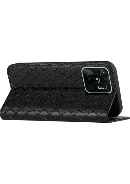 Xiaomi Redmi Için 10C Rhombus Desen Telefon Flip Deri Cüzdan Kılıfı Litchi Doku Doku Giyim Dayanıklı Kapak Stand-Black (Yurt Dışından) indirimleri