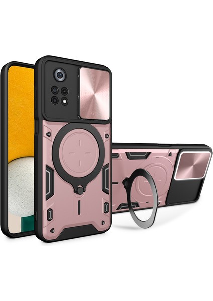 Xiaomi Poco X4 Pro 5g Slayt Kamera Koruma Telefon Kılıfı Şok Geçirmez Pc+Tpu Kapak Dönen Kickstand-Pink ile (Yurt Dışından)