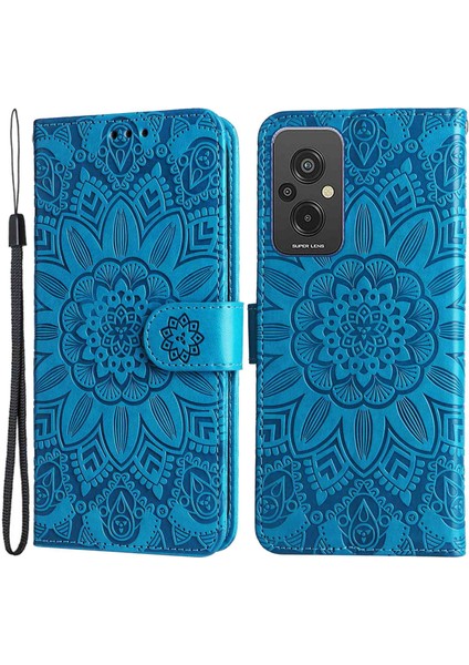 Xiaomi Redmi Için 11 Prime 4g Ayçiçeği Basılı Pu Deri Kılıf Stand Stand Cüzdan Flip Manyetik Koruyucu Kapak El Strap-Blue (Yurt Dışından)