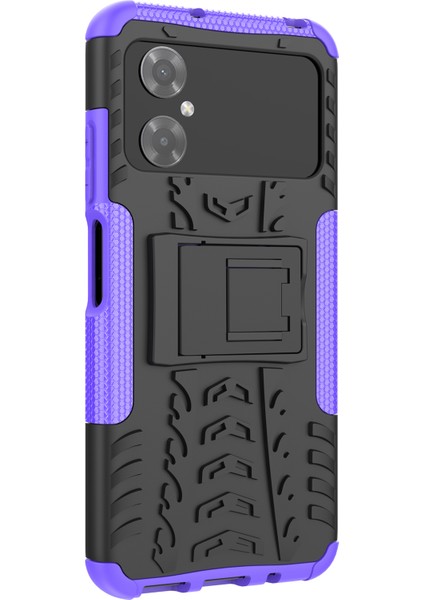 Xiaomi Poco M4 Için 5g Lastik Stili Serin Engebeli Telefon Kasası Sert Pc+Tpu Kickstand Koruyucu Telefon Geri Kapak-Mor (Yurt Dışından)
