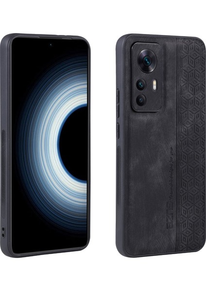 Xiaomi 12T 5g/redmi K50 Ultra 5g Anti-Slatch Anti-Clatf Cep Telefonu Kapak Kabuğu Baskılı Pu Desen Pu Deri+Tpu Telefon Kılıfı Black (Yurt Dışından)