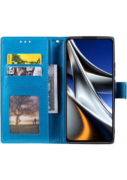 Xiaomi Poco X4 Pro 5g Cüzdan Stand Tasarımı Baskılı Mandala Çiçek Tamamen Sarılmış Pu Deri Telefon Kapak Telefon Kılıfı Blue (Yurt Dışından) fiyatları