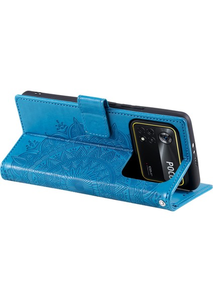 Xiaomi Poco X4 Pro 5g Cüzdan Stand Tasarımı Baskılı Mandala Çiçek Tamamen Sarılmış Pu Deri Telefon Kapak Telefon Kılıfı Blue (Yurt Dışından) modelleri