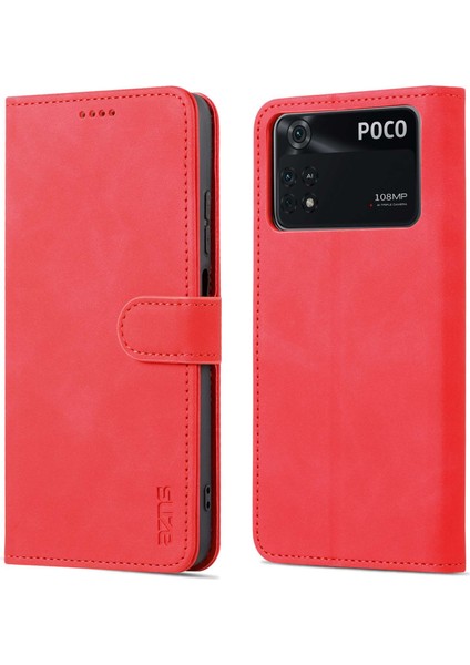 Xiaomi Poco X4 Pro 5g Pu Deri Cüzdan Flip Kılıf Şok Geçirmez Tpu Iç Kabuk Folio Stand Bookstyle Cover-Red (Yurt Dışından)