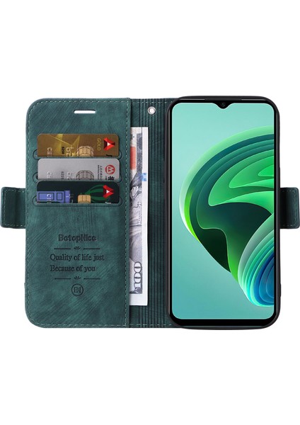 Xiaomi Redmi Için Not 11E 5g/10 5g/10 Prime+ 5g Baskılı Dikiş Hattı Pu Deri Deri Telefon Bırakma Kılıfı Koruma Flip Stand Cüzdan Kapağı Strap-Yeşili (Yurt Dışından)