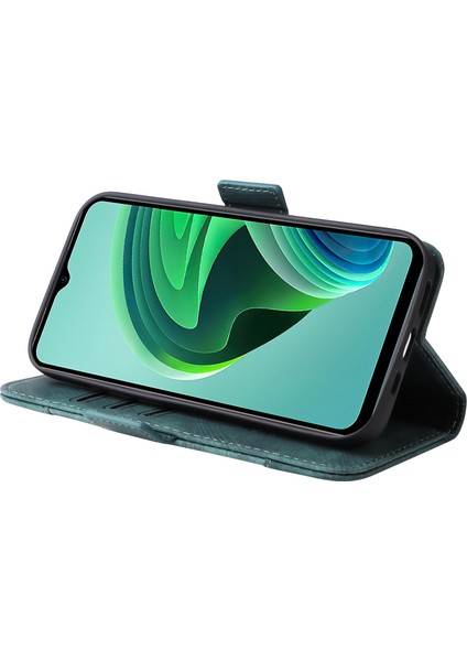 Xiaomi Redmi Için Not 11E 5g/10 5g/10 Prime+ 5g Baskılı Dikiş Hattı Pu Deri Deri Telefon Bırakma Kılıfı Koruma Flip Stand Cüzdan Kapağı Strap-Yeşili (Yurt Dışından)