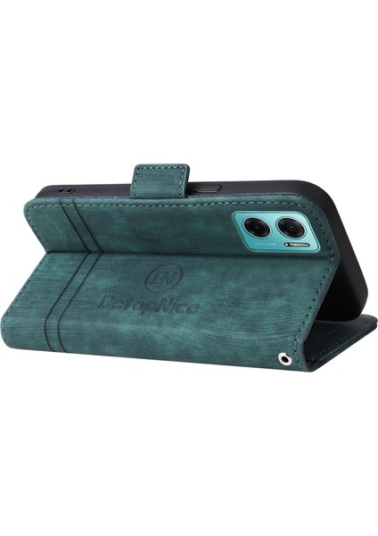 Xiaomi Redmi Için Not 11E 5g/10 5g/10 Prime+ 5g Baskılı Dikiş Hattı Pu Deri Deri Telefon Bırakma Kılıfı Koruma Flip Stand Cüzdan Kapağı Strap-Yeşili (Yurt Dışından)
