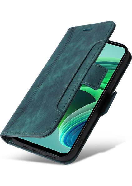 Xiaomi Redmi Için Not 11E 5g/10 5g/10 Prime+ 5g Baskılı Dikiş Hattı Pu Deri Deri Telefon Bırakma Kılıfı Koruma Flip Stand Cüzdan Kapağı Strap-Yeşili (Yurt Dışından)