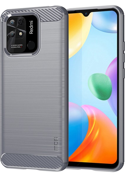Xiaomi Redmi Için 10C Karbon Fiber Doku Fırçalanmış Kasa Damla Geçirmez Yumuşak Tpu Kabuğu Arka Kapak-Gri (Yurt Dışından)
