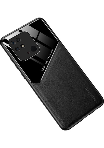 Xiaomi Redmi Için 10C Dokulu Deri Hassas Kesimler Telefon Kılıfı Yumuşak Tpu Sabit Pc Scratch'a Dayanıklı Koruyucu Kapak Manyetik Metal Saf-Siyah (Yurt Dışından)