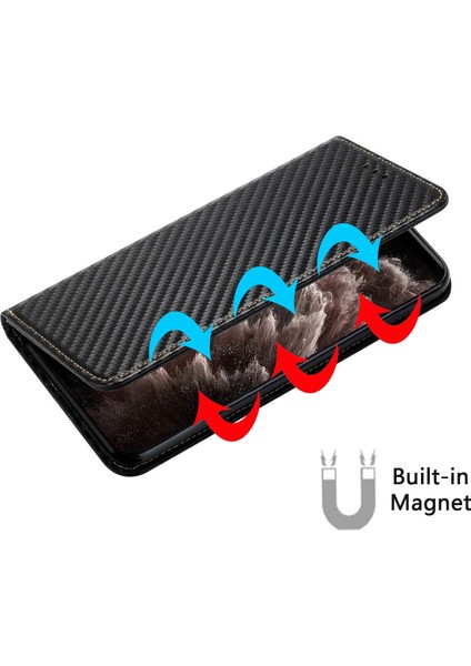 Xiaomi 12T 5G/12T Pro 5g/redmi K50 Ultra 5g Karbon Fiber Doku Pu Deri Stand Cüzdan Kılıfı Manyetik Otomatik Kapanış Telefon Kapağı Bilek Kayış-Siyah (Yurt Dışından) fırsatları