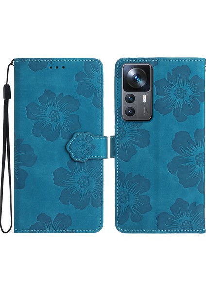 Xiaomi 12T 5G/12T Pro 5g/redmi K50 Ultra Stand Telefon Kılıf Çiçekleri Baskılı Pu Deri Cüzdan Kapak Mavisi (Yurt Dışından)