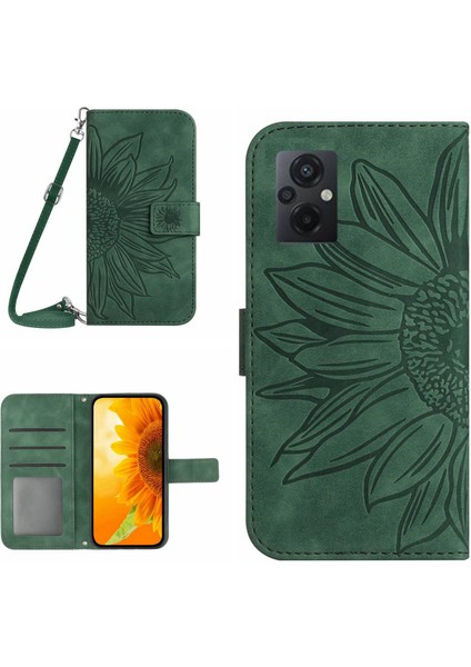 Xiaomi Için Poco M5 4g/m5 5g/m4 5g HT04 Cilt Dokunuşlu Pu Deri Baskılı Ayçiçeği Stand Kılıfı Damla Geçirmez Telefon Cüzdan Kapağı Omuz Askısı-Dark Yeşil (Yurt Dışından) indirimleri