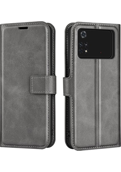 Xiaomi Için Poco M4 Pro 4g Manyetik Kıta Dokulu Pu Deri Kılıf Cüzdan Stand Flip Telefon Kapağı-Grey (Yurt Dışından)