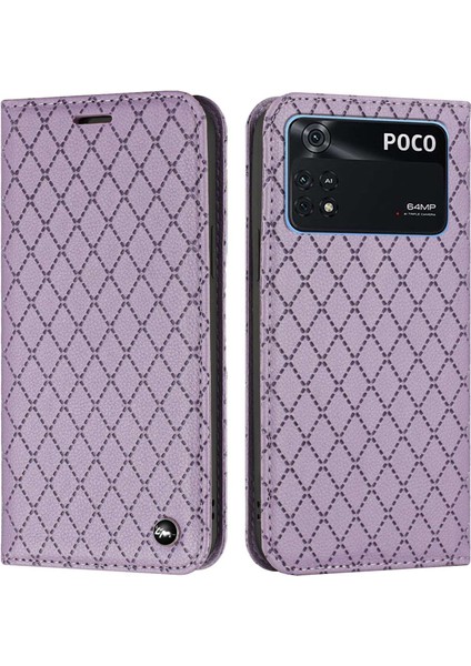 Xiaomi Için Poco M4 Pro 4g Anti-Fall Litchi Doku Doku Telefon Cüzdan Standı Rhombus Desen Giyim Dayanıklı Cep Telefonu Kılıfı (Yurt Dışından)