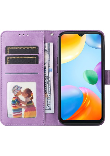 Xiaomi Için Redmi 10C 4g/redmi 10 (Hindistan) 4g Ayçiçeği Baskılı Folyo Folyo Folo Folo Kılıfı Pu Deri Standı Anti-Fall Manyetik Toka Telefon Kapağı Kayış-Mor ile (Yurt Dışından) fiyatları