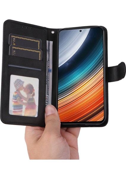 4U Sky Xiaomi Redmi K40S Için 5g / Poco F4 5g Telefon Kapağı Manyetik Klasik Buzağı Dokusu Pu Deri Stand Cüzdan Tarzı Telefon Kılıfı (Yurt Dışından)