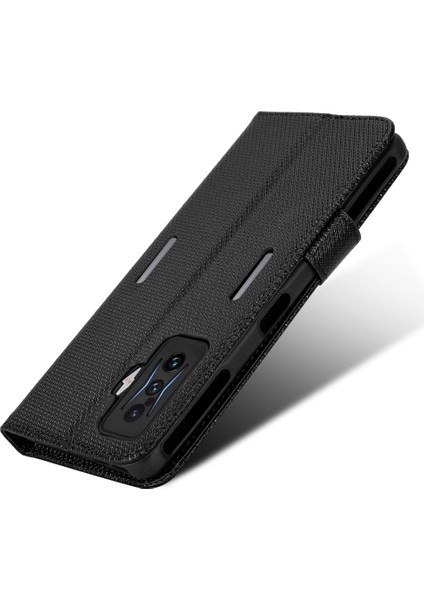 Xiaomi Için Poco F4 Gt/redmı K50 Oyun Elmas Doku Cep Telefonu Katlanabilir Stand Pu Deri Telefon Kılıfı Strap-Black ile Kabuk (Yurt Dışından)