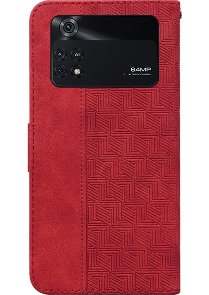 Xiaomi Için Poco M4 Pro Cüzdan Stand Telefon Kılıfı Geometrisi Basmış Pu Deri Kapak-Kırmızı (Yurt Dışından) modelleri