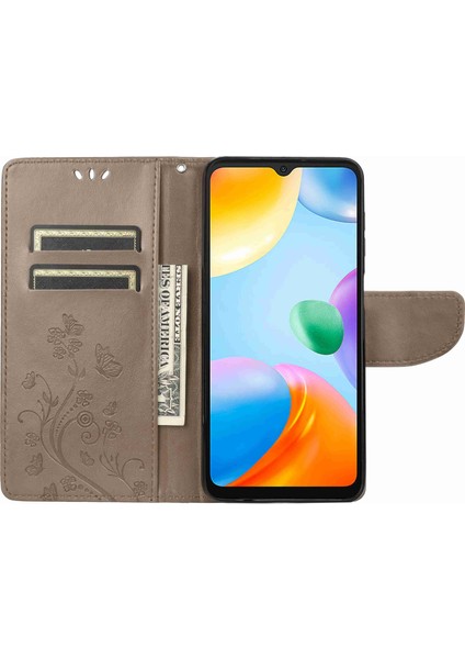 Xiaomi Redmi Için 10C Kelebek Çiçek Baskılı Folio Flip Pu Deri Kılıf Stand Cüzdan Kapak-Grey (Yurt Dışından) fiyatları