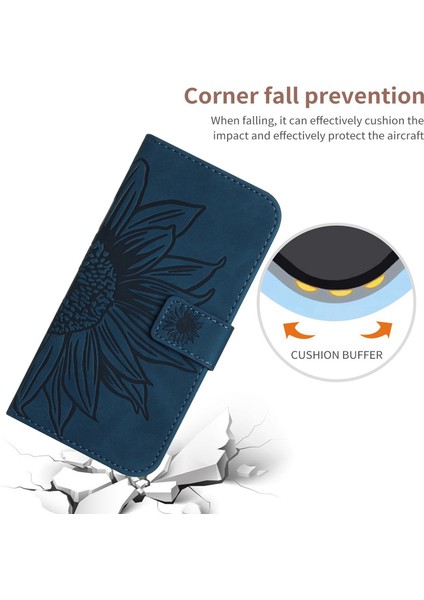 Xiaomi Redmi 10A Için Koruyucu Cep Telefonu Kapağı, HT04 Cilt Dokunma Basılı Baskısı Ayçiçeği Flip Cüzdan Telefon Kılıfı El Strap-Dark Mavi ile (Yurt Dışından)