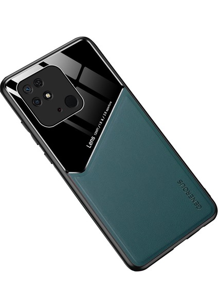Xiaomi Redmi Için 10C Dokulu Deri Hassas Kesimler Telefon Kılıfı Yumuşak Tpu Sabit Pc Sıralamaya Dayanıklı Koruyucu Kapak Manyetik Metal Yeşil (Yurt Dışından)